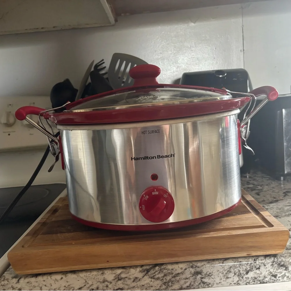 Hamilton Beach Stainless Steel Slow Cooker with Red Accents